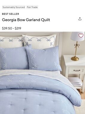 Pottery Barn Teen Pale Blue & White Bow Garland Comforter + 4 shams COMPLETE SET